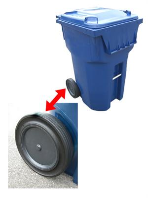 zoomed roll-tech snaplock wheel on recycling container